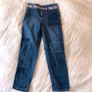 High rise patchwork utility denim